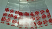 Red dice design resealable bags from Original Apple Bags, 1" x 1", ideal for packaging small items or favors.