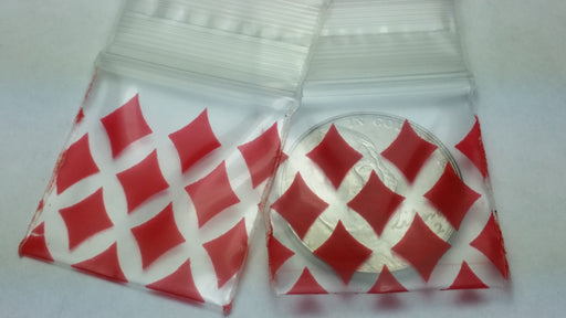 Resealable Original Apple Bags with red diamond design, 1"x1" size, ideal for storing small items or snacks.
