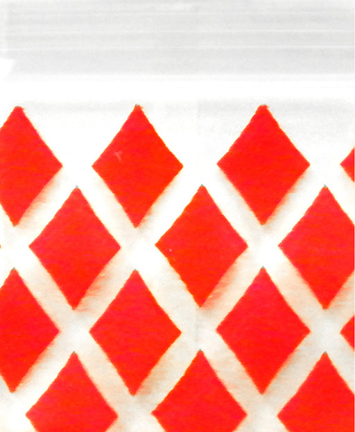 Red diamond-patterned resealable Apple Bags, 1" x 1", made by Original Apple Bags, shown in the image.