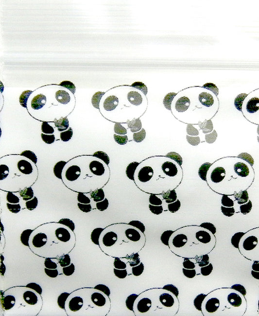Resealable 1010 Original Apple Bags with panda design, 1" x 1" small storage or gift bags, durable plastic material
