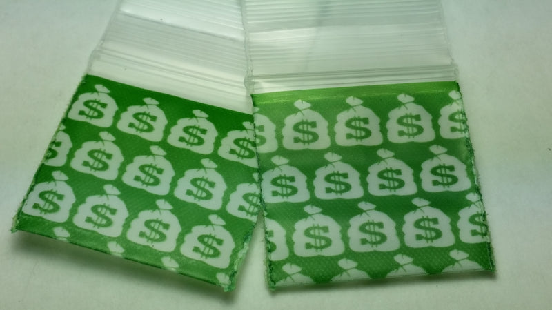 Resealable 1x1 inch original apple-shaped money bags from Original Apple Bags, perfect for storing small valuables.