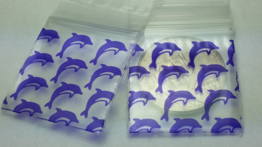 Resealable 1x1 inch Dolphin design Original Apple Bags for storing small items or snacks, made from durable plastic material.