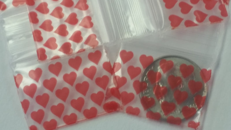1034 Original Mini Ziplock 2.5mil Plastic Bags 1" x 3/4" Reclosable Baggies (Hearts) - The Baggie Store