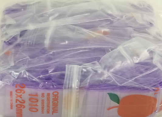 Purple 1x1 inch resealable bags from Original Apple Bags, perfect for packaging and storage.