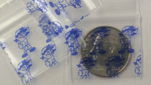 1034 Original Mini Ziplock 2.5mil Plastic Bags 1" x 3/4" Reclosable Baggies (Blue Boy Smoking) - The Baggie Store