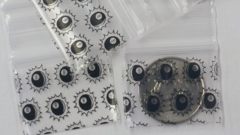 1034 Original Mini Ziplock 2.5mil Plastic Bags 1" x 3/4" Reclosable Baggies (Eight 8-Ball) - The Baggie Store