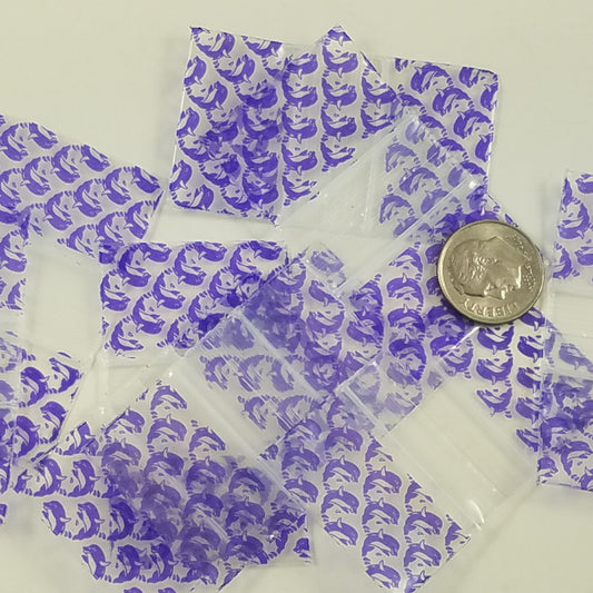 Original Apple Bags resealable bags featuring dolphin design, 1.25 x 3/4 inches, ideal for packaging small items.