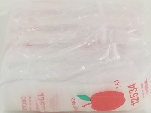 Clear resealable bags from Original Apple Bags, 1.25 x 0.75 inches, perfect for storage or packaging.