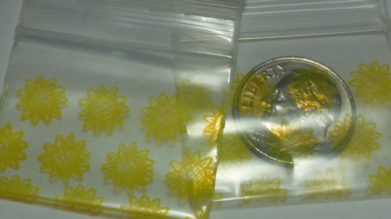 12510 Original Mini Ziplock 2.5mil Plastic Bags 1.25" x 1" Reclosable Baggies (Sunflowers) - The Baggie Store