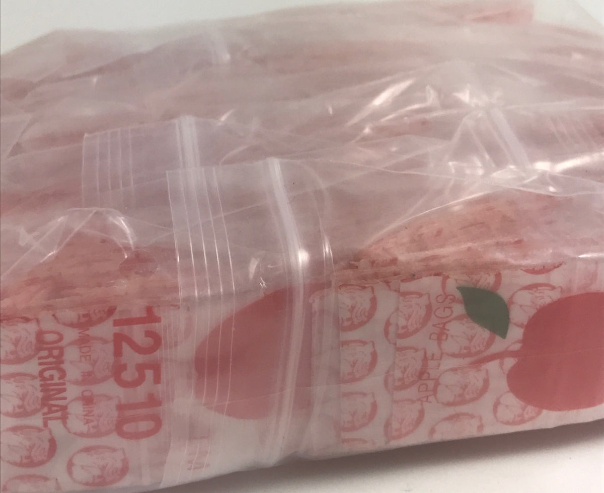 Red 12510 Original Apple Bags resealable bags, 1.25" x 1", designed for storing small items or snacks.