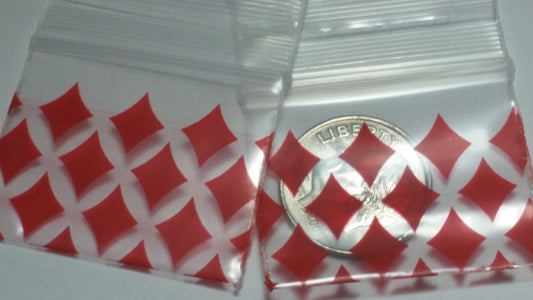 Resealable Original Apple Bags with red diamond design, 1.25" x 1", ideal for storing small items or collectibles.