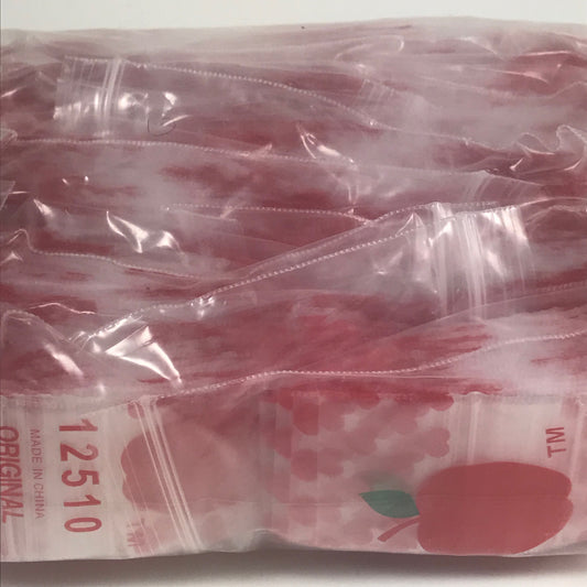 Original Apple Bags resealable bags with heart design, 1.25" x 1" size, ideal for packaging small items or gifts.