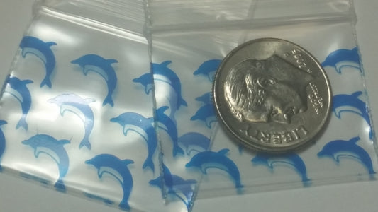Resealable Original Apple Bags with dolphin design, 1.25 x 1 inch, perfect for snacks or small items.