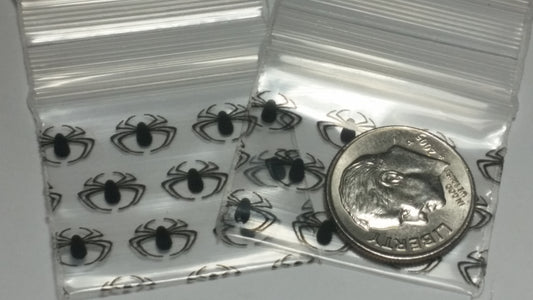 Black Spider resealable bags from Original Apple Bags, 1.25" x 1", designed for secure storage and packaging.