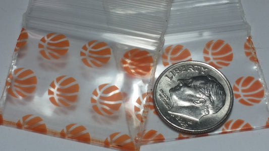 Original Apple Bags resealable basketball-themed bags, 1.25" x 1", ideal for packaging small items or gifts.