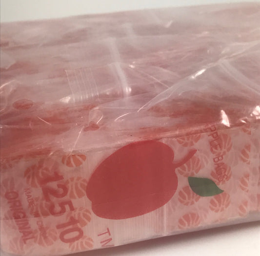 Original Apple Bags resealable bags with basketball design, 1.25" x 1", ideal for packaging or storage.