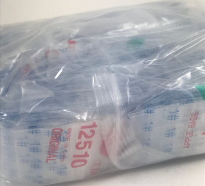 Original Apple Bags resealable bags, 1.25 x 1 inch, numbered #1, featuring clear plastic packaging for storage and organization.