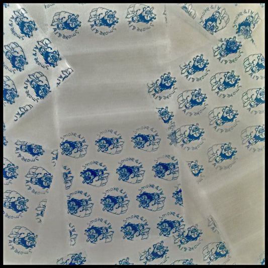 Resealable Apple Bags in smoke and fly design, 1.25 x 1.25 inches, by Original Apple Bags, shown in the image.