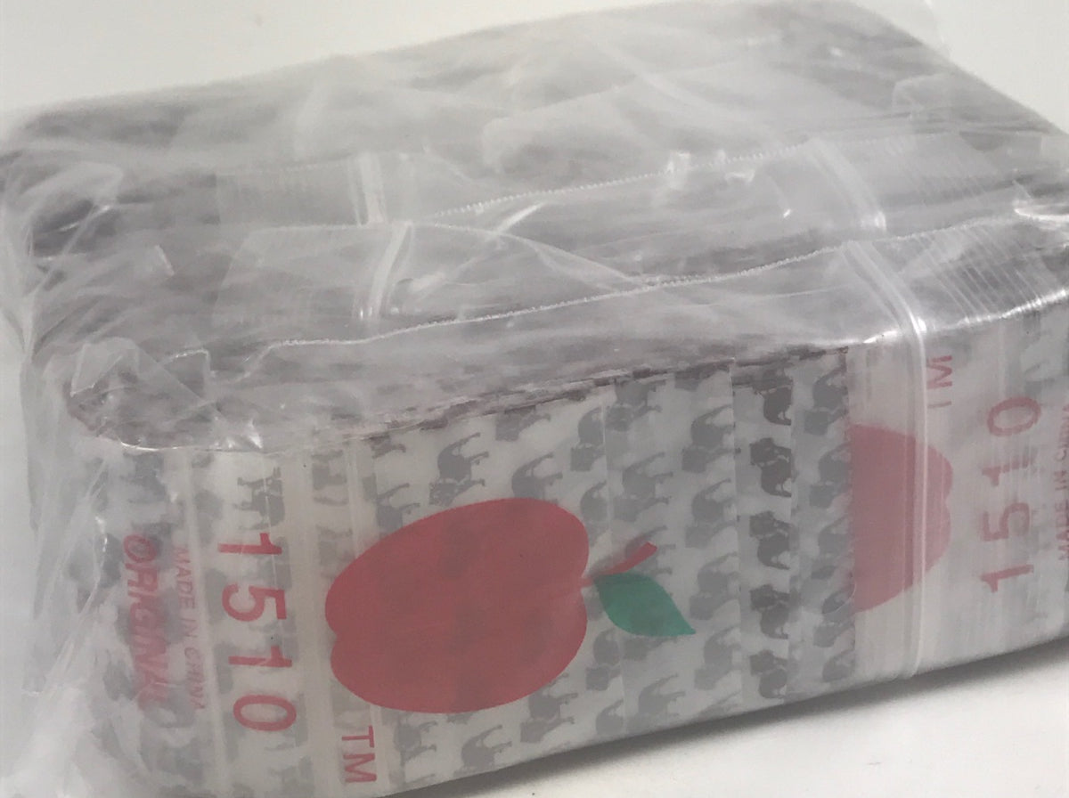 Original Apple Bags resealable bags, 1.5" x 1", with top dog design, clear plastic packaging for storing small items