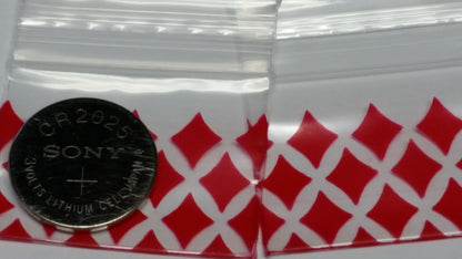 Red diamond resealable bags by Original Apple Bags, 1.5" x 1", perfect for storing small items or organizing products.