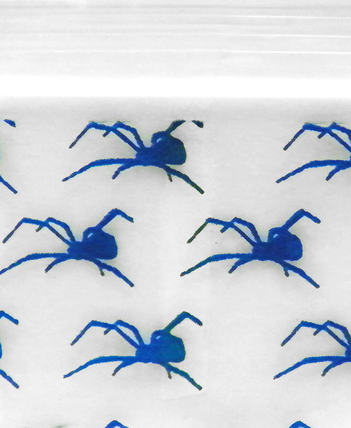 Blue Spider 125125 Original Apple Bags resealable bags, 1.25 x 1.25 inches, featuring a colorful spider design for packaging.