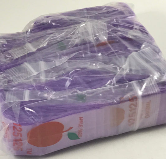 Purple Original Apple Bags resealable bags, 1.25 x 1.25 inches, designed for secure storage and packaging.