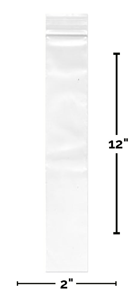 Set of 100 reclosable incense bags, 2x12 inches, by Original Apple Bags, showing clear resealable plastic packaging for incense storage.