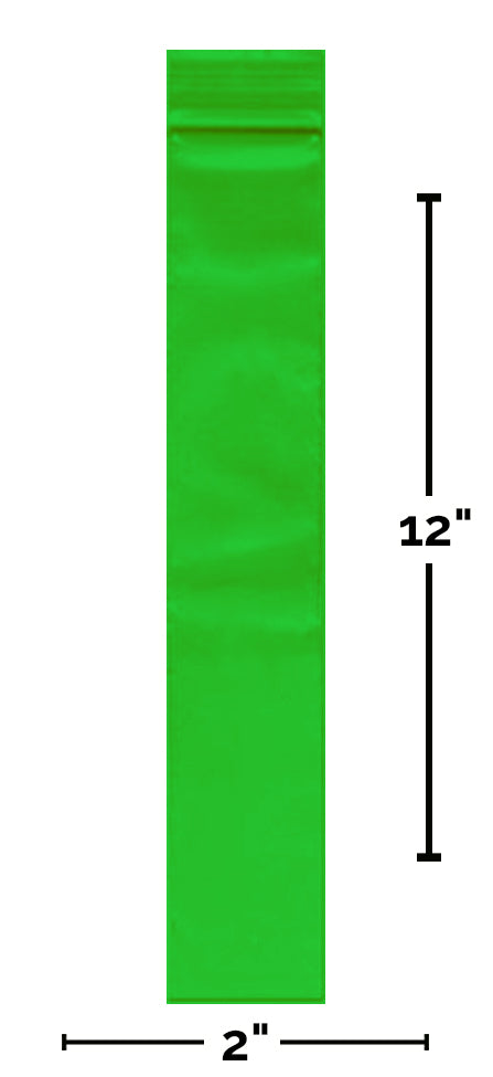 Set of 100 reclosable incense bags measuring 2x12 inches from Original Apple Bags, shown with sealed bags for herbal or incense storage.