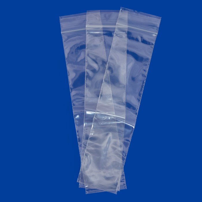 Set of 100 reclosable incense bags measuring 2x8 inches by Original Apple Bags, shown with sealed bag and incense inside.