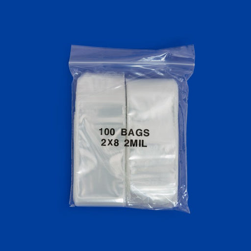 Set of 100 reclosable incense bags measuring 2x8 inches by Original Apple Bags, featuring resealable closures for packaging incense.