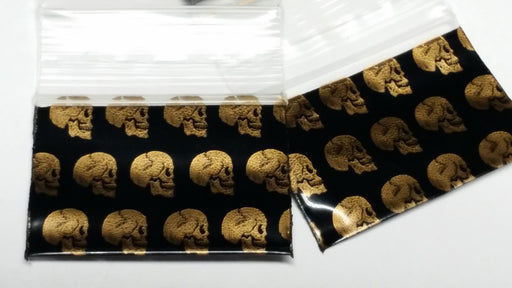1510 Original Mini Ziplock 2.5mil Plastic Bags 1.5" x 1" Reclosable Baggies (Gold Skull) - The Baggie Store