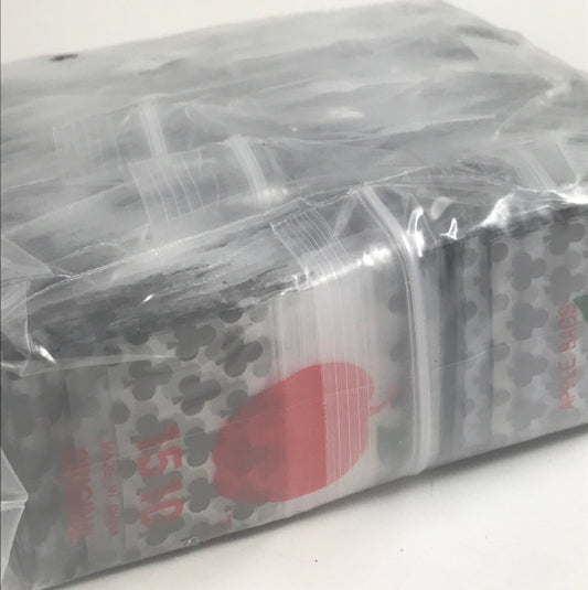 Original Apple Bags resealable bags, 1.5" x 1", with club designs, suitable for packaging or storage purposes.