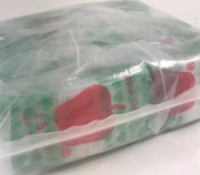 Original Apple Bags resealable bags with clover design, measuring 1.5" x 1", ideal for storing small items or crafts.