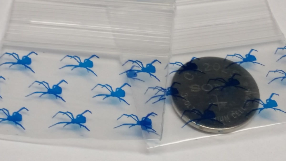 Original Apple Bags resealable spider-shaped bags, 1.5" x 1", ideal for storing small items or collectibles.