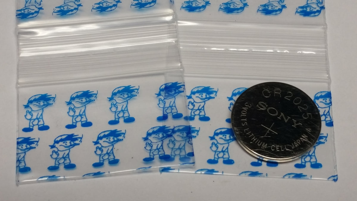 Blue Boy 1510 Original Apple Bags resealable bags, 1.5" x 1", featuring a playful blue design for storage or gifting.