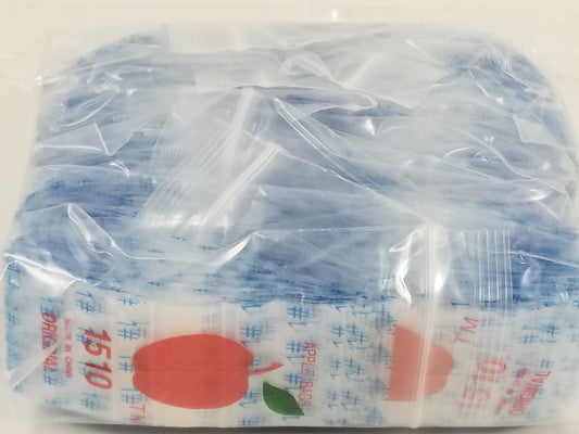 Original Apple Bags resealable bags, 1.5"x1", with "Number One" print, ideal for storage and organization.