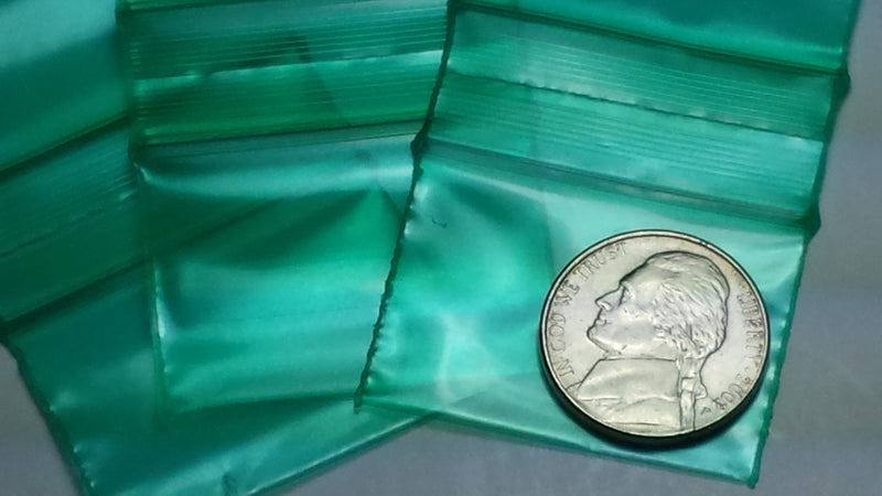 1510 Original Mini Ziplock 2.5mil Plastic Bags 1.5" x 1" Reclosable Baggies (Green) - The Baggie Store