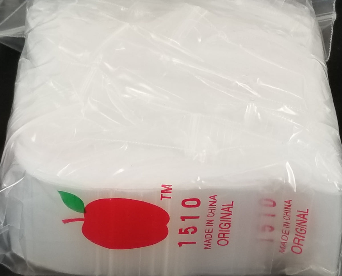 Clear resealable Apple Bags by Original Apple Bags, 1.5" x 1", with transparent material for storing small items.
