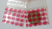 Red dice resealable bags from Original Apple Bags, 1.5" x 1.25", ideal for packaging small items or gifts.