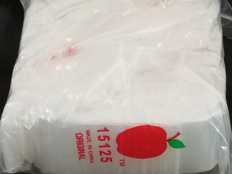 Clear resealable bags from Original Apple Bags, 1.5" x 1.25", perfect for storing small items or packaging.
