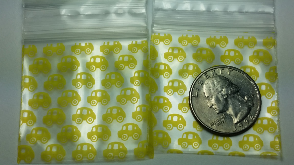Resealable Original Apple Bags in taxi cab design, 1.75 x 1.75 inches, featuring bright yellow and black colors for packaging.