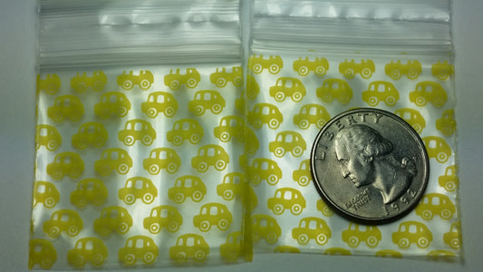 Resealable Original Apple Bags in taxi cab design, 1.75 x 1.75 inches, featuring bright yellow and black colors for packaging.