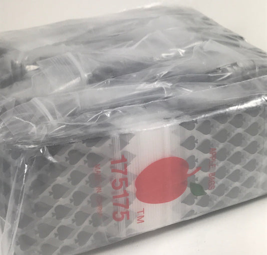 Original Apple Bags resealable bags with 1.75x1.75 inch spade design, perfect for storing small items.