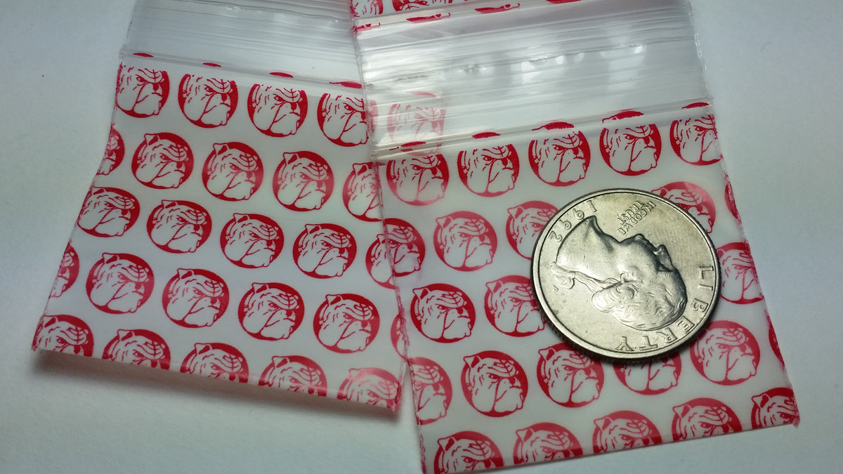 Red dice design resealable bags by Original Apple Bags, 1.75" x 1.75", perfect for snacks or small items.