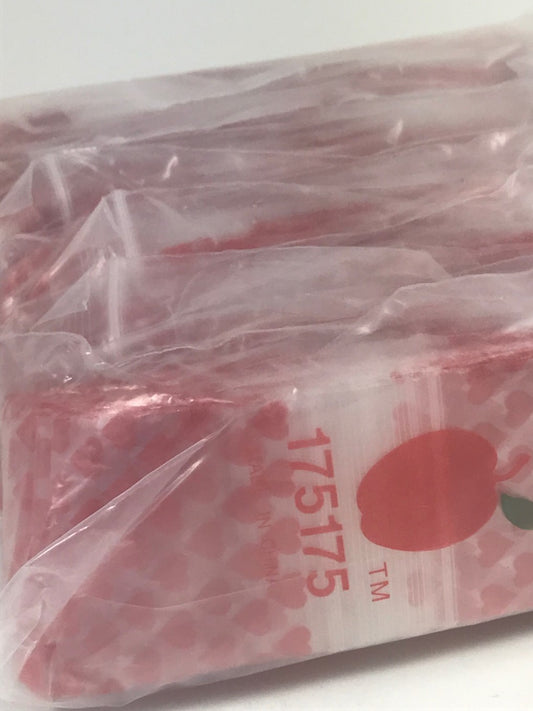 Original Apple Bags resealable bags with heart design, 1.75 x 1.75 inches, perfect for packaging small items.