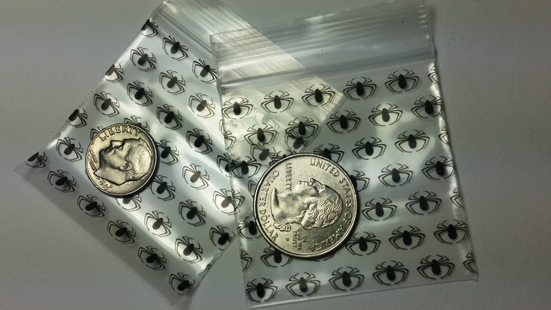 2020 Original Mini Ziplock 2.5mil Plastic Bags 2" x 2" Reclosable Baggies (Black Spider) - The Baggie Store