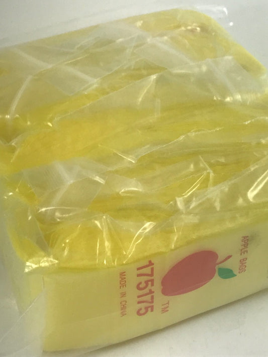 Yellow resealable bags from Original Apple Bags, 1.75 x 1.75 inches, ideal for storing small items or snacks.