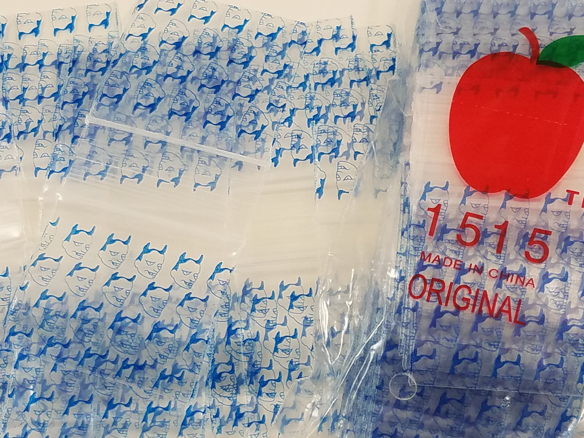 Blue Devil resealable bags by Original Apple Bags, 1.5 x 1.5 inches, perfect for storing small items.