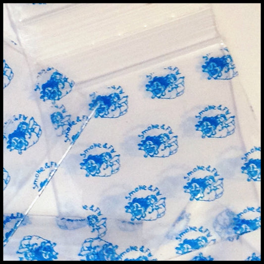 Resealable Original Apple Bags in smoke color, 1.5 x 1.5 inches, designed for storing small items or products.