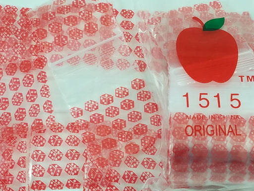 1515 Original Mini Ziplock 2.5mil Plastic Bags 1.5" x 1" Reclosable Baggies (Red Dice) - The Baggie Store